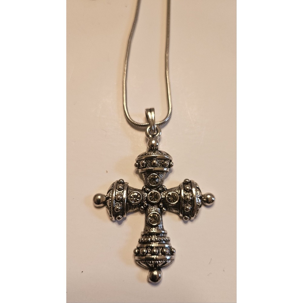 30 inch Cross Necklace Silver Tone Rope Chain Lobster Clasp Religious